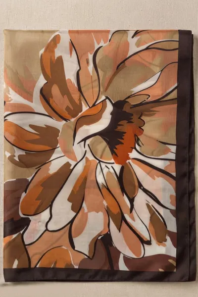 Acı Kahve 90x90 Cm Dijital Baskılı Magnolia Desen Soft Eşarp 498585