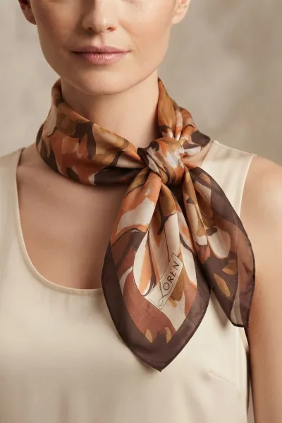 Acı Kahve 90x90 Cm Dijital Baskılı Magnolia Desen Soft Eşarp 498585