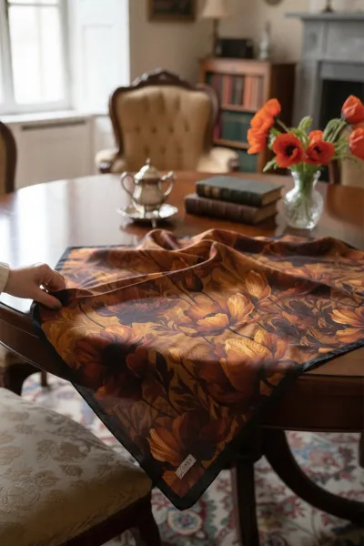 Acı Kahve 90x90 Cm Dijital Baskılı Petal Desen Kutulu Twill Eşarp 501144