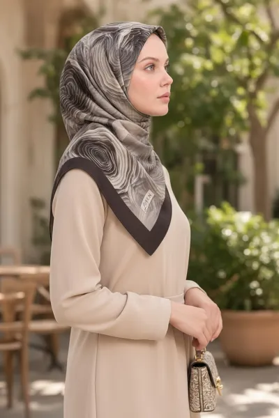 Acı Kahve 90x90 Cm Dijital Baskılı Rosetta Desen Soft Eşarp 498593