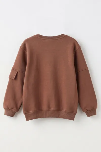 Açık Kahve (2-12 Yaş) Confident Kabartma Baskılı 3 İp Şardonlu Erkek Çocuk Sweatshirt 486877