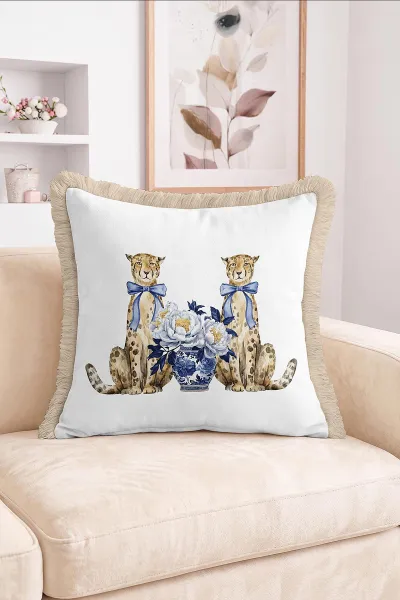 43x43 Cm Dijital Baskılı Fermuarlı Çift Taraflı Saçaklı Kırlent Kılıfı 483401