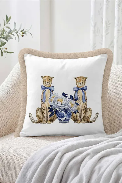 43x43 Cm Dijital Baskılı Fermuarlı Çift Taraflı Saçaklı Kırlent Kılıfı 483401