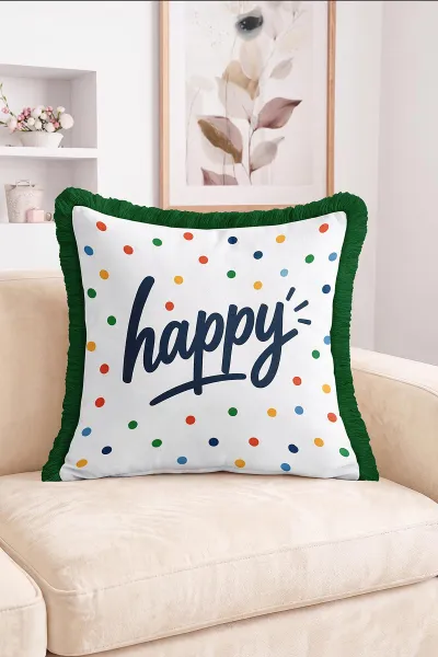 43x43 Cm Dijital Baskılı Fermuarlı Çift Taraflı Saçaklı Kırlent Kılıfı 483464