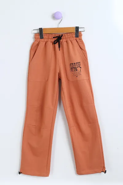 Açık Kahve (8-12 Yaş) Belden Sıkmalı Oversize Model Ön Cepli Kız Çocuk Takım 302941