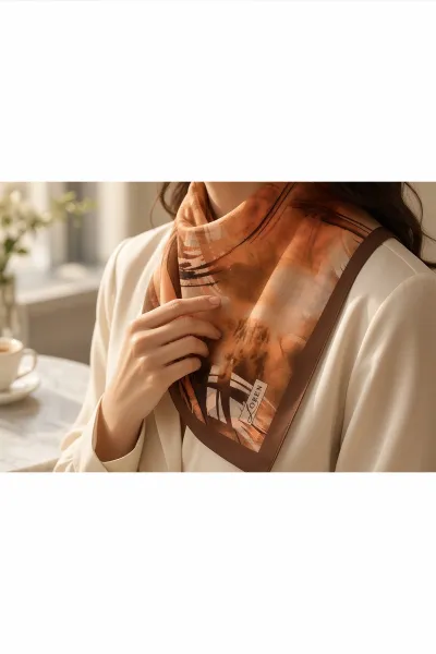 Açık Kahve 90x90 Cm Dijital Baskılı Eddy Desen Soft Eşarp 498500