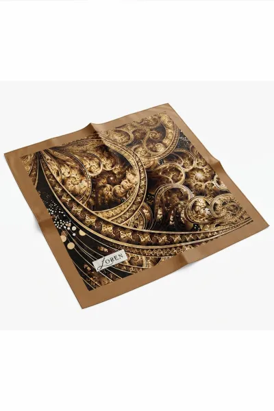 Açık Kahve 90x90 Cm Dijital Baskılı Filigree Desen Soft Eşarp 498757