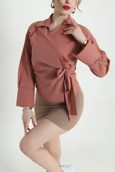 acik-kahve-baglamali-poplin-kadin-gomlek-442935