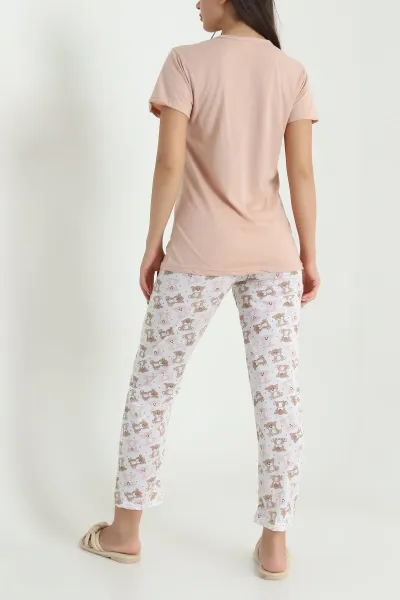 Açık Kahve Desenli Viskon Kadın Pijama Takımı 466613