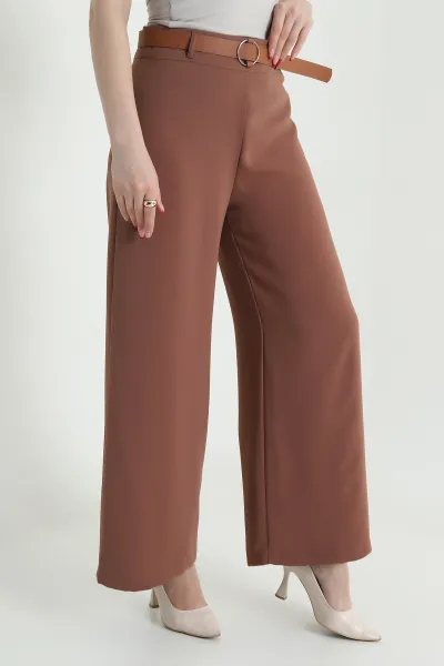 Açık Kahve Fermuarlı Tencel Crep Kadın Pantolon 440759