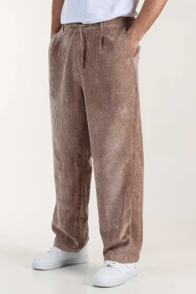 Açık Kahve Kadife Kumaş Baggy Erkek Pantolon 409150