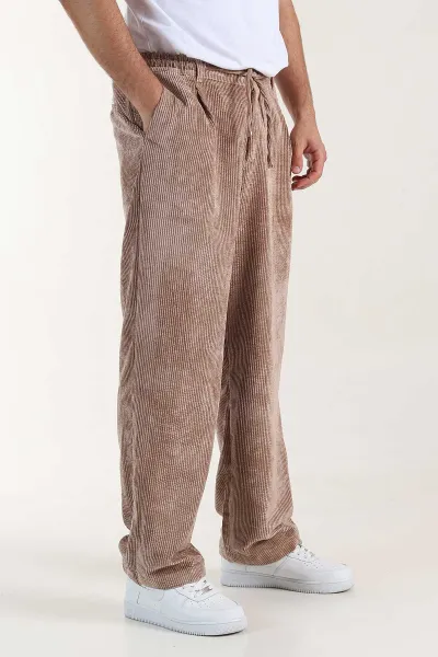 Açık Kahve Kadife Kumaş Baggy Erkek Pantolon 409150