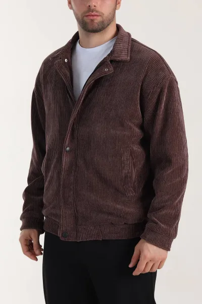 Açık Kahve Relaxed Fit Fitilli Dokulu İçi Astarlı Erkek Mont 409640