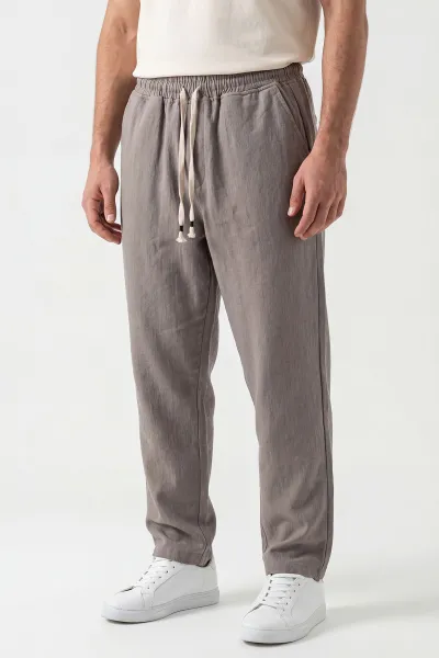 Açık Kahve Yeni Sezon Baggy Belden Bağlamalı Erkek Pantolon 442259
