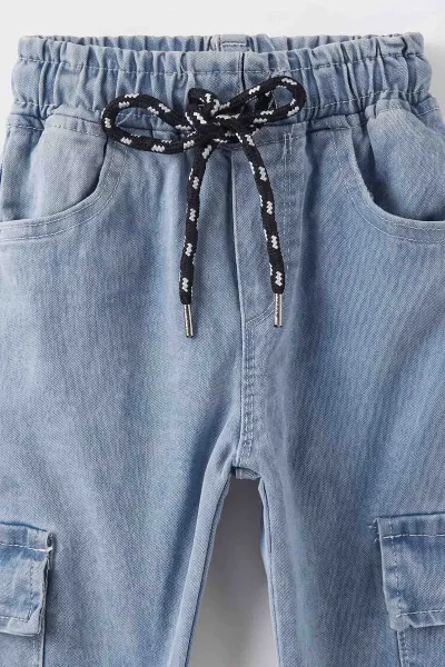 Açık Mavi (2-7 Yaş) Komando Cepli Lastikli Paça Erkek  Çocuk Kot Pantolon 500739
