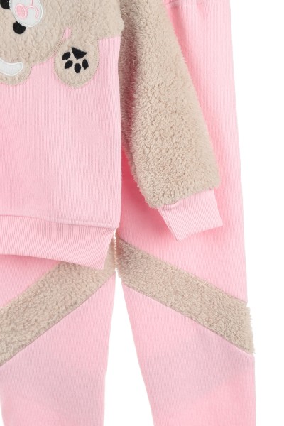 Açık Pembe (6-9 Yaş) Ayı Nakışlı Selanik Kumaş Kız Çocuk Takım 144364