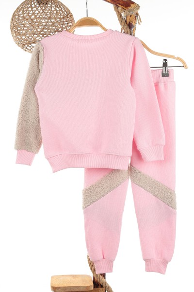 Açık Pembe (6-9 Yaş) Ayı Nakışlı Selanik Kumaş Kız Çocuk Takım 144364