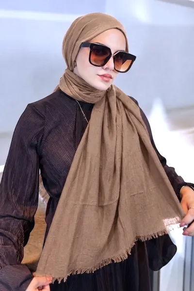 Açık Taba 180x70 Cm  Bambu Kraş Düz Desen Şal 460253