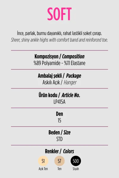 Açık Ten 51  Penti Soft  15 Den Soket Çorap 421244