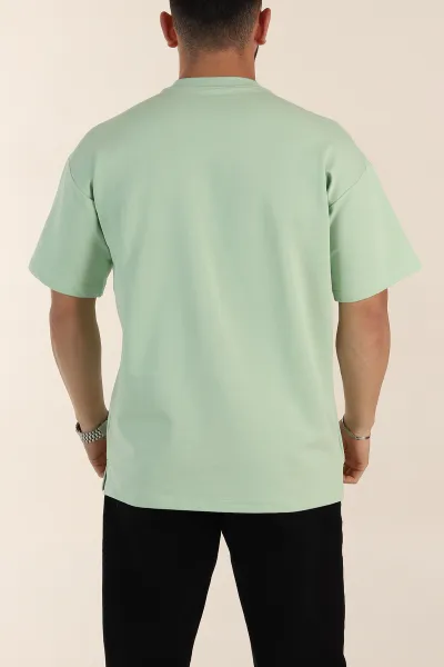 Açık Yeşil Relaxed Fit İnterlok Kumaş Yazı Detaylı Erkek Tişört 359314