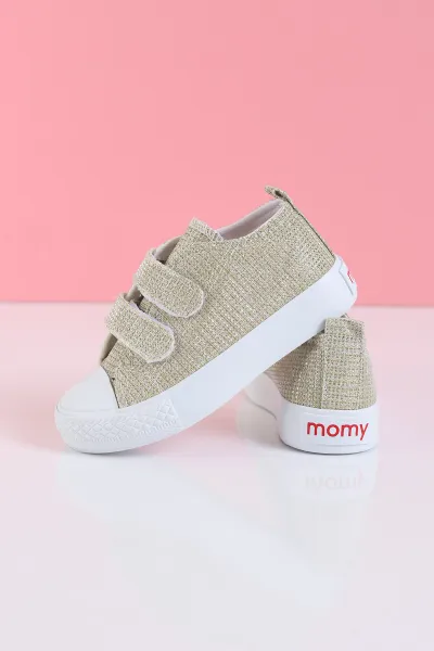 Altın (26-30 Patik) Pullu Keten Çift Cırtlı Unisex Çocuk Ayakkabı 276150