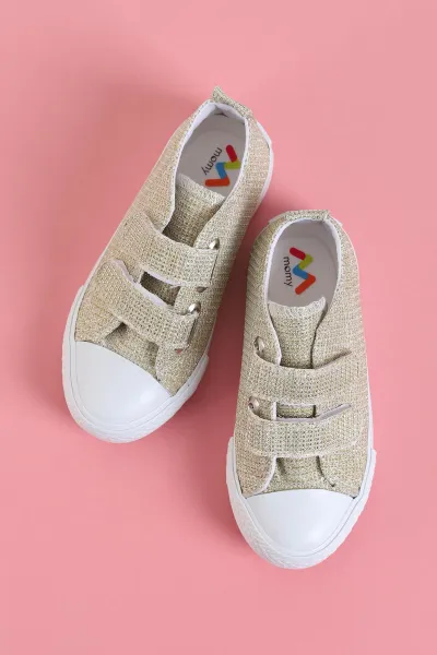 Altın (26-30 Patik) Pullu Keten Çift Cırtlı Unisex Çocuk Ayakkabı 276150