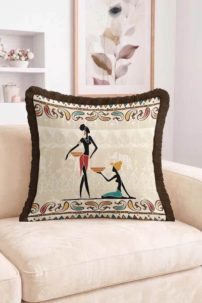 43x43 Cm Dijital Baskılı Fermuarlı Çift Taraflı Saçaklı Kırlent Kılıfı 483419