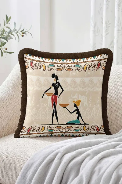 43x43 Cm Dijital Baskılı Fermuarlı Çift Taraflı Saçaklı Kırlent Kılıfı 483419