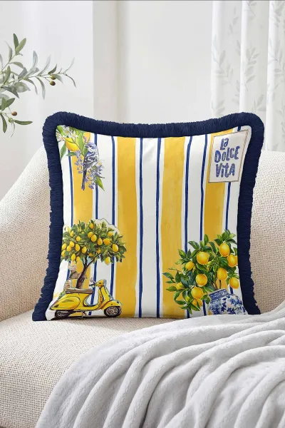 43x43 Cm Dijital Baskılı Fermuarlı Çift Taraflı Saçaklı Kırlent Kılıfı 483440