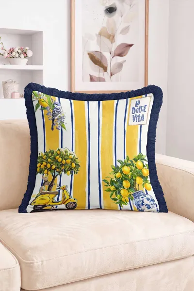 43x43 Cm Dijital Baskılı Fermuarlı Çift Taraflı Saçaklı Kırlent Kılıfı 483440