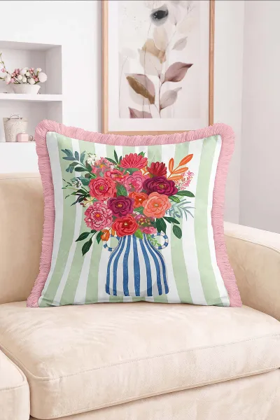 43x43 Cm Dijital Baskılı Fermuarlı Çift Taraflı Saçaklı Kırlent Kılıfı 483461