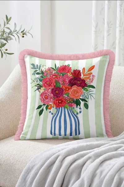 43x43 Cm Dijital Baskılı Fermuarlı Çift Taraflı Saçaklı Kırlent Kılıfı 483461