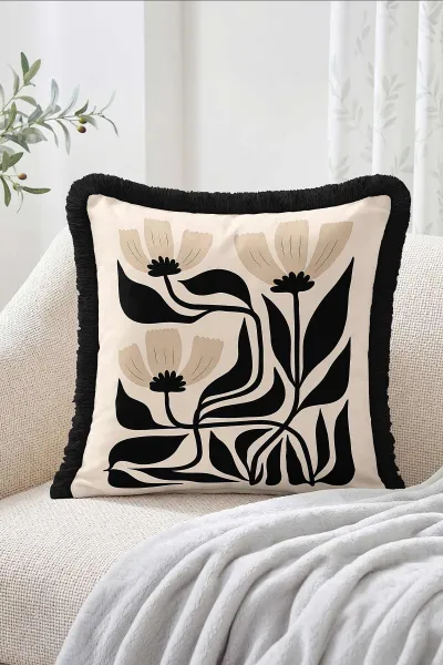 43x43 Cm Dijital Baskılı Fermuarlı Çift Taraflı Saçaklı Kırlent Kılıfı 483482