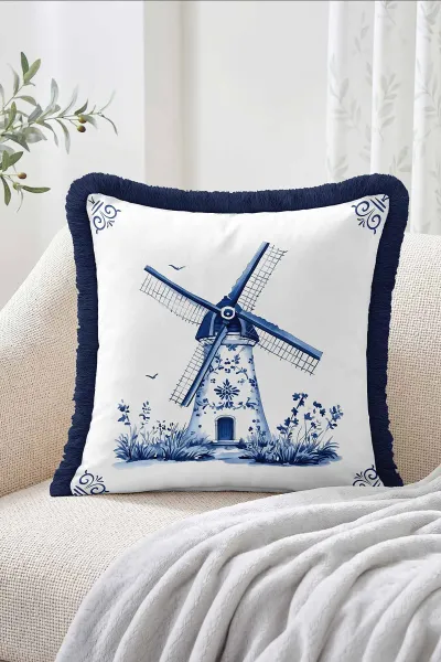 43x43 Cm Dijital Baskılı Fermuarlı Çift Taraflı Saçaklı Kırlent Kılıfı 483445