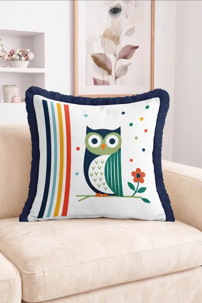 43x43 Cm Dijital Baskılı Fermuarlı Çift Taraflı Saçaklı Kırlent Kılıfı 483466
