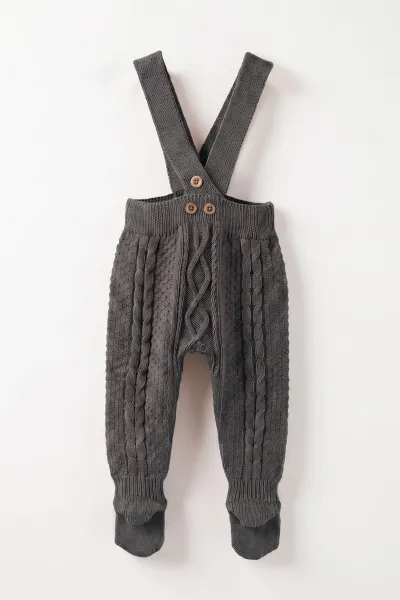 Antrasit (0-12 Ay) Örgülü Ayaklı Unisex Bebek Triko Salopet 474324