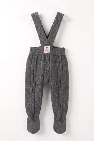Antrasit (0-12 Ay) Örgülü Ayaklı Unisex Bebek Triko Salopet 474324