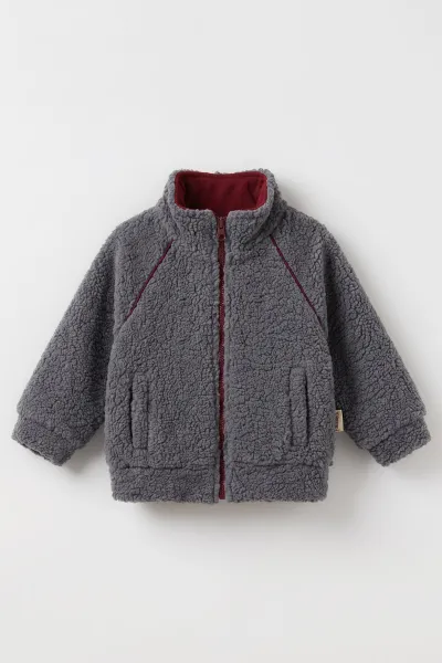 Antrasit (0-4 Yaş) Reglan Kol Cep Detay Kuzu Erkek Çocuk&Bebek  Hırka 487868