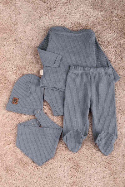 Antrasit (0-6 Ay) Ayı Nakışlı Erkek Bebe Takım 183868
