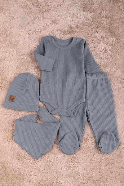 Antrasit (0-6 Ay) Ayı Nakışlı Erkek Bebe Takım 183868