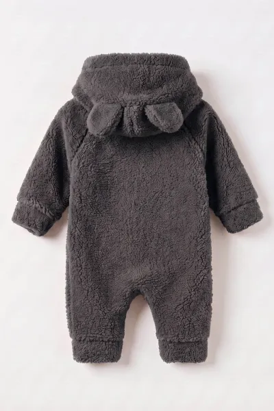 Antrasit (1-3 Yaş) Ayı Oyuncaklı Kapüşonlu Unisex Çocuk&Bebek Peluş  Tulum 495650
