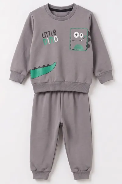 Antrasit (1-4 Yaş) Little Dino Baskılı 2 İp Erkek Çocuk&Bebek Mevsimlik Takım 495081