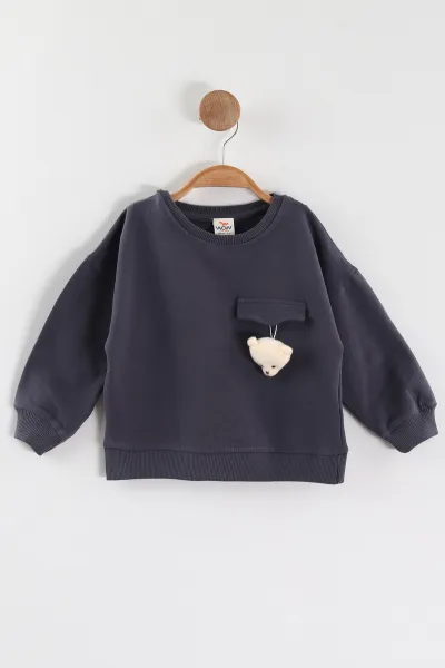 Antrasit (1-4 Yaş)Ayıcık Aksesuarlı Erkek Çocuk Sweatshirt 432823
