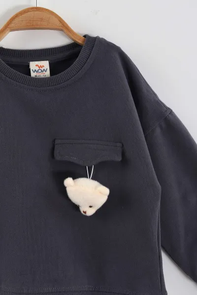 Antrasit (1-4 Yaş)Ayıcık Aksesuarlı Erkek Çocuk Sweatshirt 432823