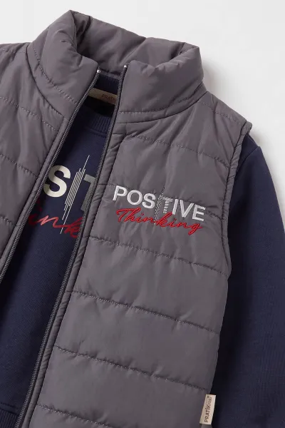 Antrasit (1-5 Yaş)  3 İp Şardonlu   Baskılı Sweatli  Positive  Nakışlı Yelekli  Erkek Çocuk 3'lü Takım 498193