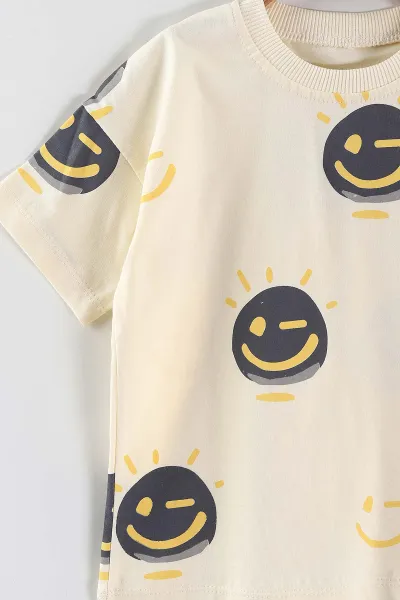 Antrasit (1-5 Yaş) Emoji  Baskılı Tişörtlü ve Şortlu Süprem Erkek Çocuk Yazlık Takım 446233