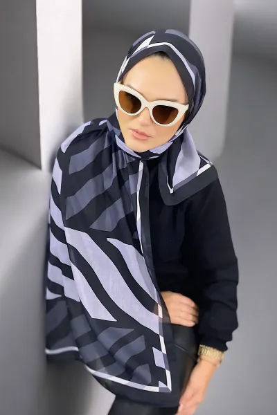Antrasit 180X70 cm Dijital Baskı Lorenza Desenli Pamuk Şal 336608