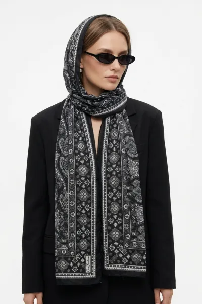 Antrasit 180x70 Cm Our Fashion Dijital Baskılı Desenli Bambu Kraş Şal 488547