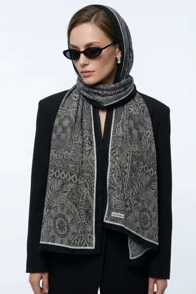Antrasit 180x70 Cm Our Fashion Dijital Baskılı Desenli Bambu Kraş Şal 488555