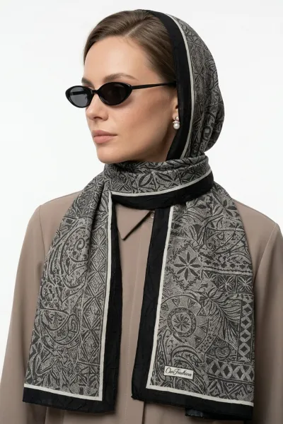 Antrasit 180x70 Cm Our Fashion Dijital Baskılı Desenli Bambu Kraş Şal 488555
